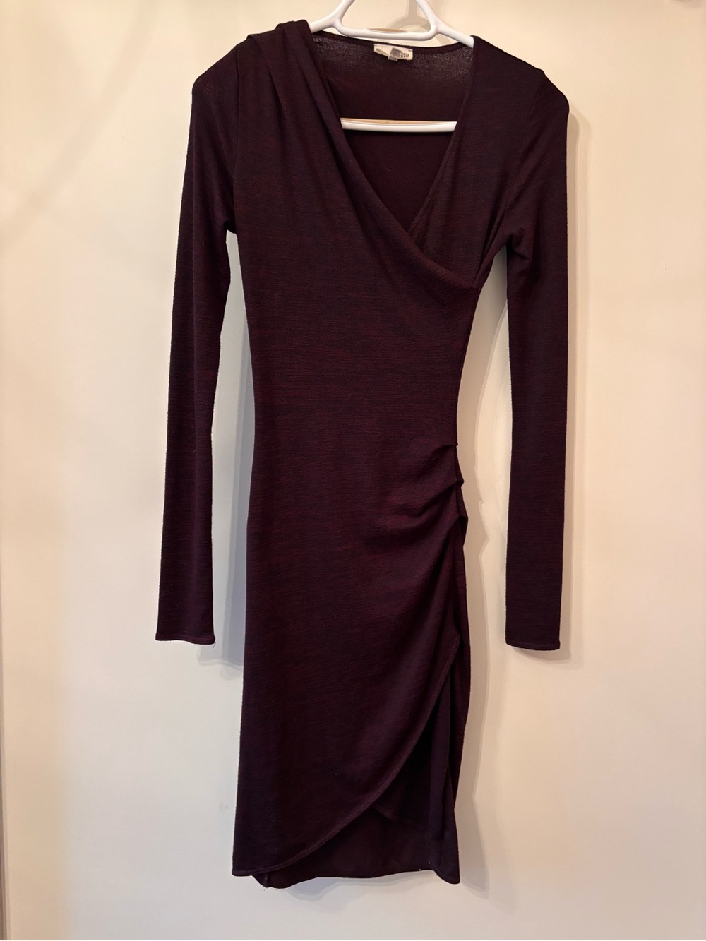 Wilfred Long-Sleeve Faux-Wrap Dress in Plum